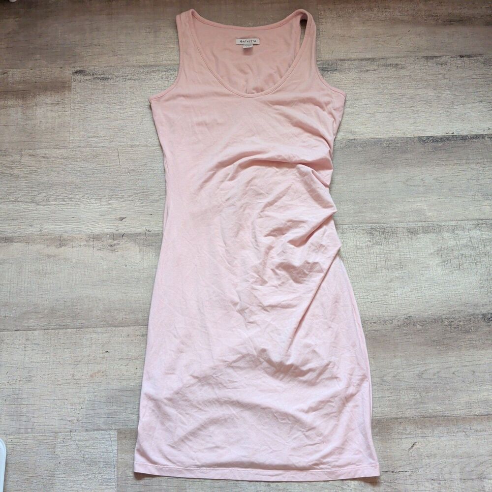 ​Athleta Della Dress Pink Sleeveless Tank Dress Side Ruching Women's Size Small